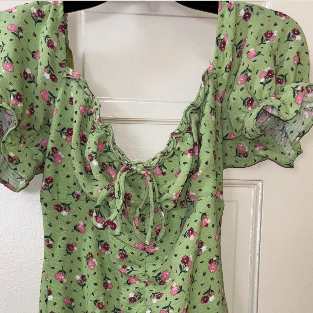 City Studio Green Pink Ruffled Tie Front Dress